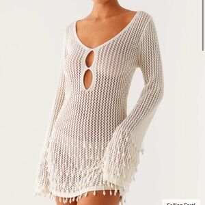 Peppermayo Ivory Crochet Keyhole Swim Cover-Up